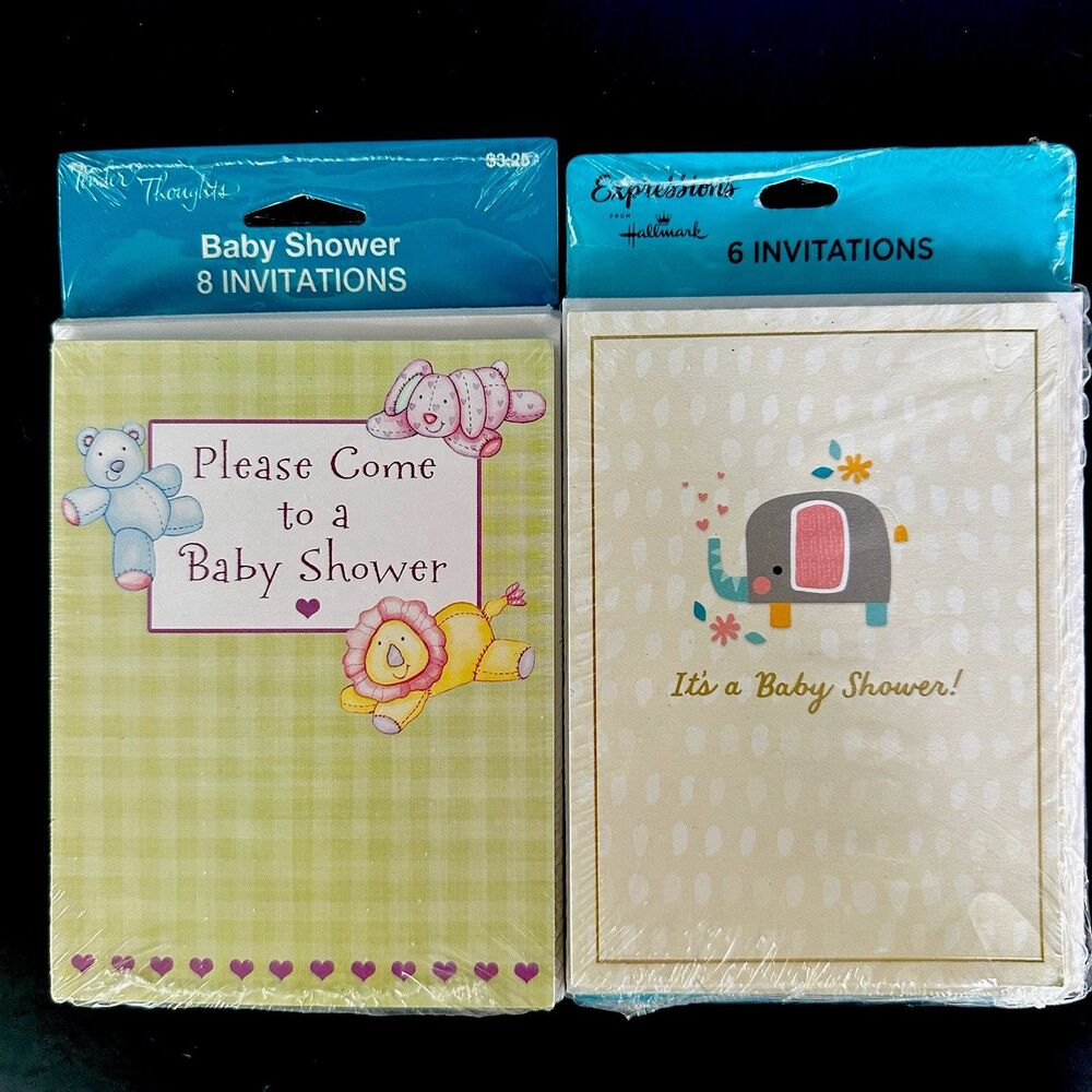 Tender Thoughts Hallmark Baby Shower Invitations Sealed Teddy Bear Elephant USA
